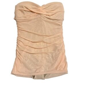 Jantzen Chic Shimmer Ruched Strapless One‎ Piece Swimsuit Peach Sz 14 NWT Classy